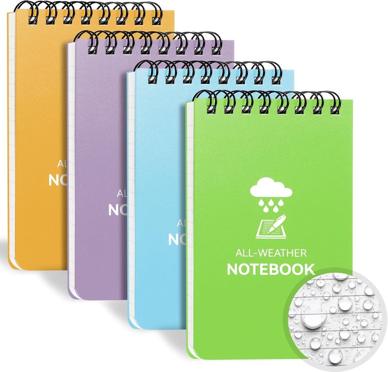 Coidea Waterproof Notebook, 4 Pack Top-Spiral Pocket Notepad, 3" x 5" Weatherproof NotePad, All Weather Police Pocket Notebook Little Memo Steno Note Pads for Outdoor Office School Recording, Mixcolor - Image 1